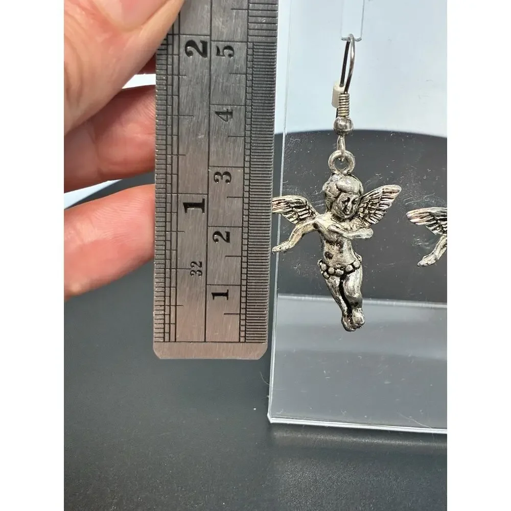 Vintage Angel Cherub Earrings ©BR – Silver-Tone Dangle Hook Jewelry Artisan